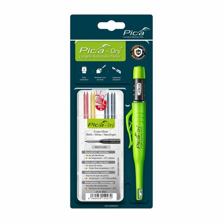 Pica Pica Dry Longlife Automatic Pencil and Multi-Use assorted Refill Leads, 4 graphite, 2 red, 2 yellow 30402